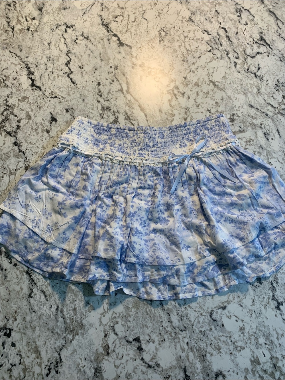 Hollister Blue Floral Skort with White Lace and Light Blue Ribbon (No tags)